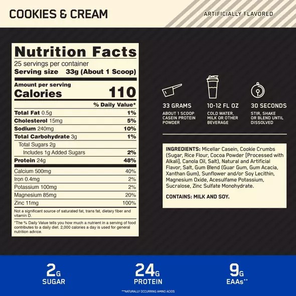 Optimum Nutrition GOLD STANDARD® 100% Casein Cookies & Cream 2 lb (25 Servings) Polska | 182576WJM