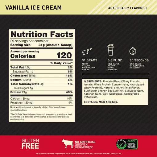 Optimum Nutrition GOLD STANDARD 100% WHEY™ Vanilla Ice Cream 2 lb (29 Servings) Polska | 195827QLX